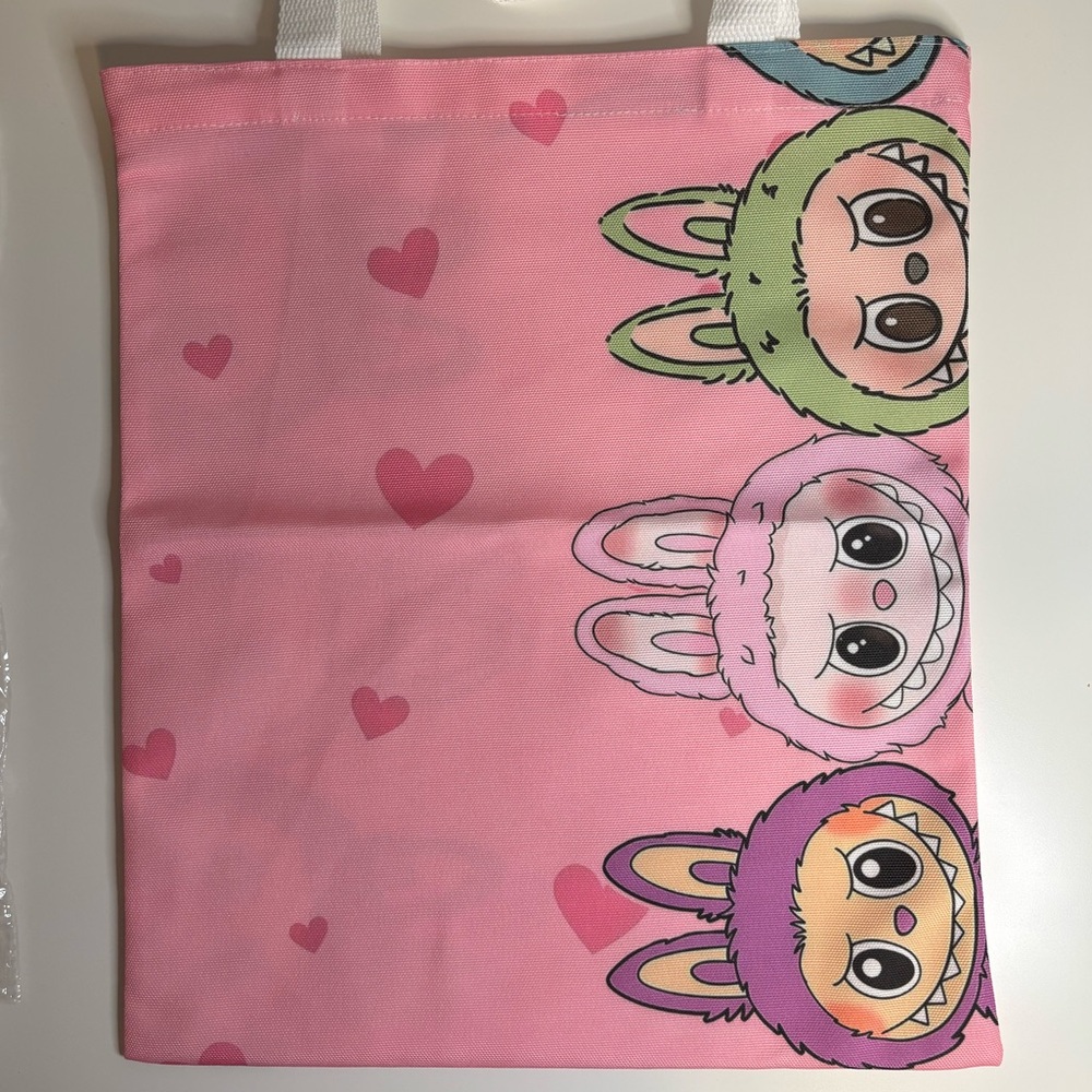 Pink Heart Labubu Reusable Shopping Tote Bag